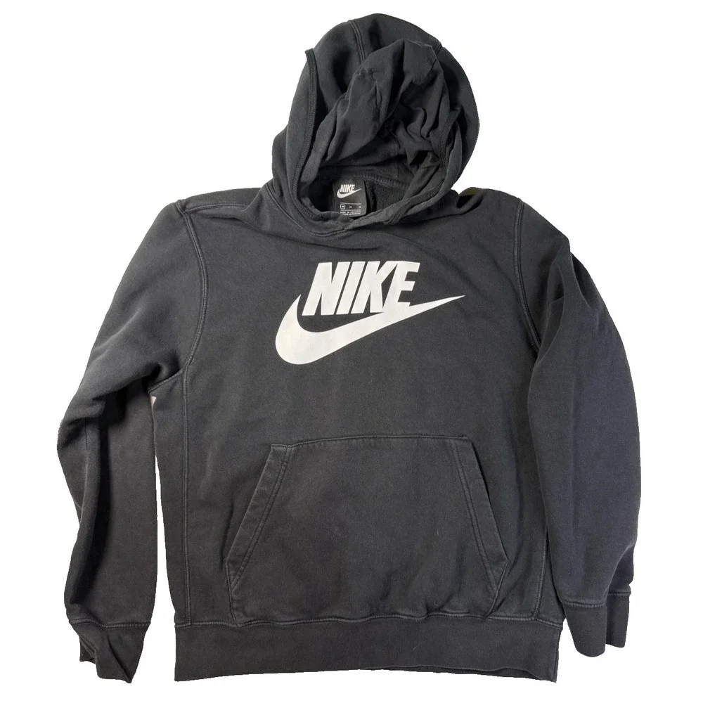 Nike Y2K Hoodie Mens M Black Big Swoosh Logo Pullover Sweatshirt Streetwear